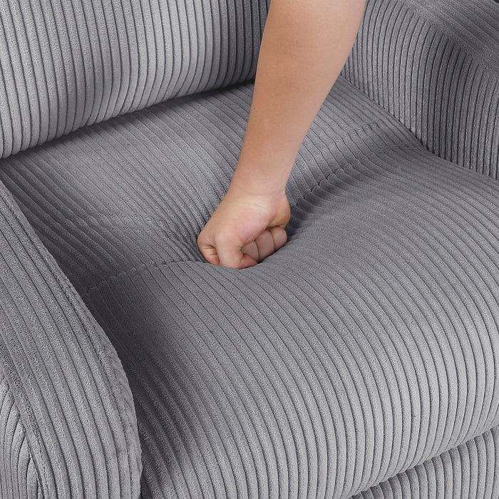 Light gray corduroy power lift recliner chair cushion
