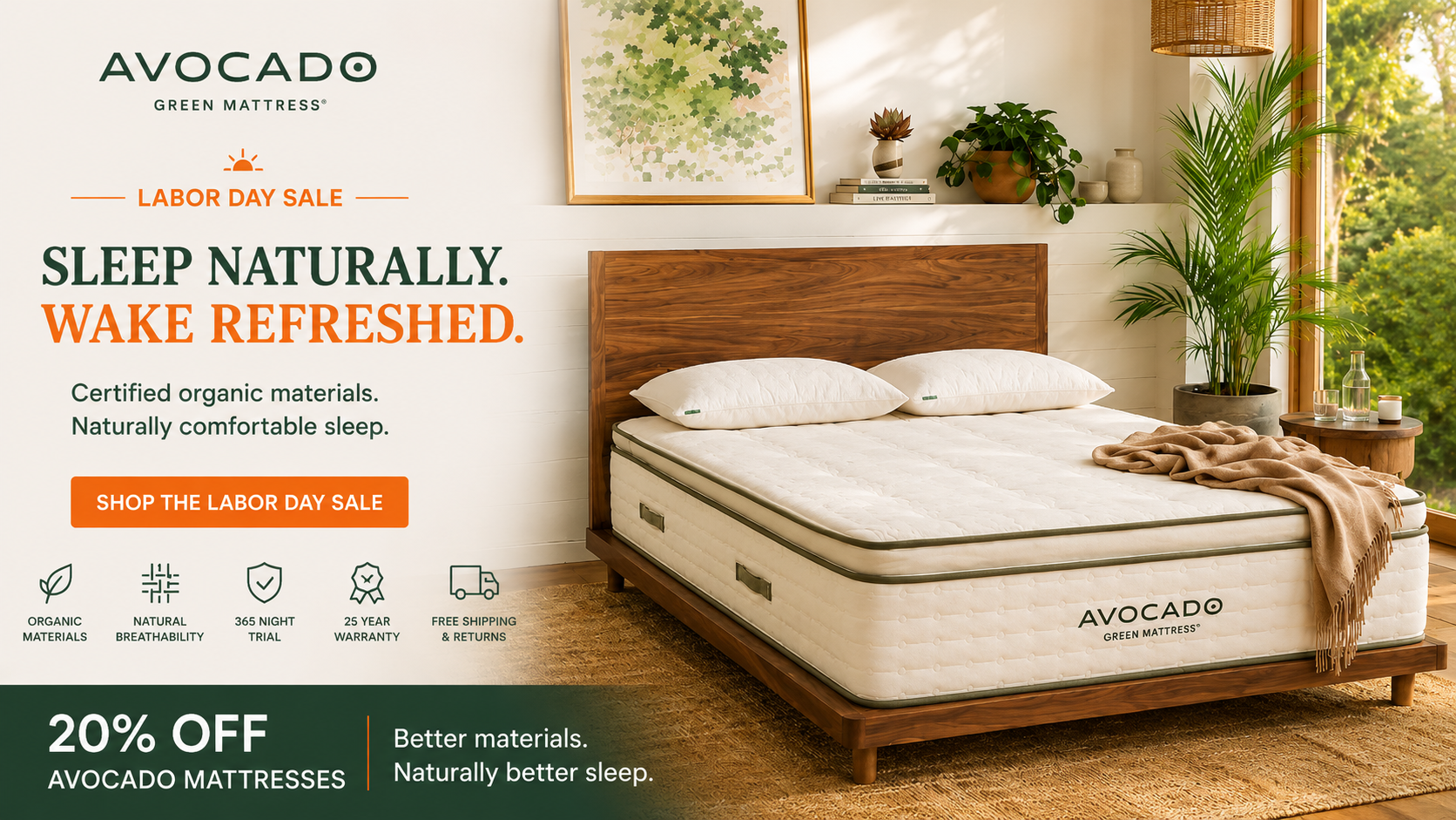 Avocado Green Sleep Naturally wake refreshed.  Labor Day up to 20% off.