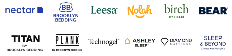 Logos of various bedding brands arranged horizontally.