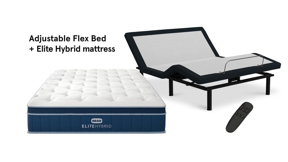 Bear Adjustable Flex Bed and Elite Hybrid mattress bundle, illustrating Elite Hybrid configuration