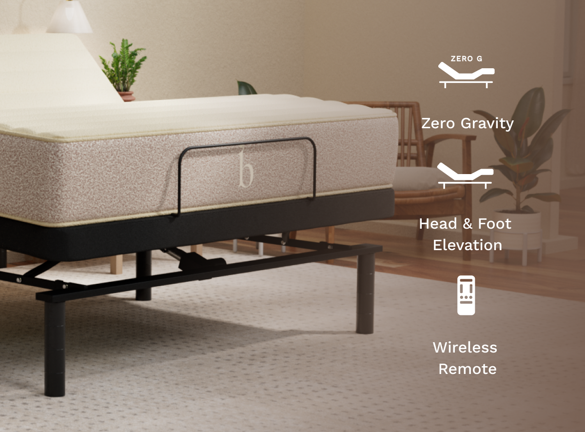 Raised Birch Adjustable Base with feature callouts and mattress sold separately