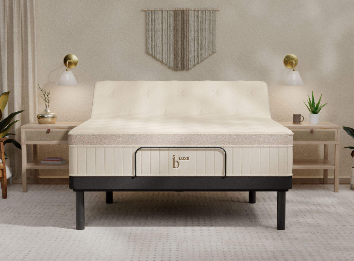 Front view of raised Birch Adjustable Base with mattress sold separately