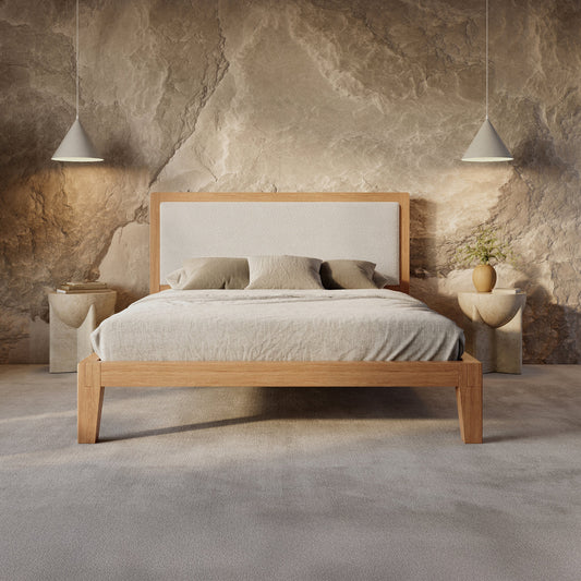 Puffy Capri Bed Frame - Front - Natural - With Headboard