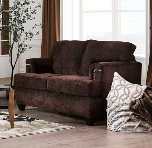 Brynlee Transitional Chocolate Living Room LoveSeat