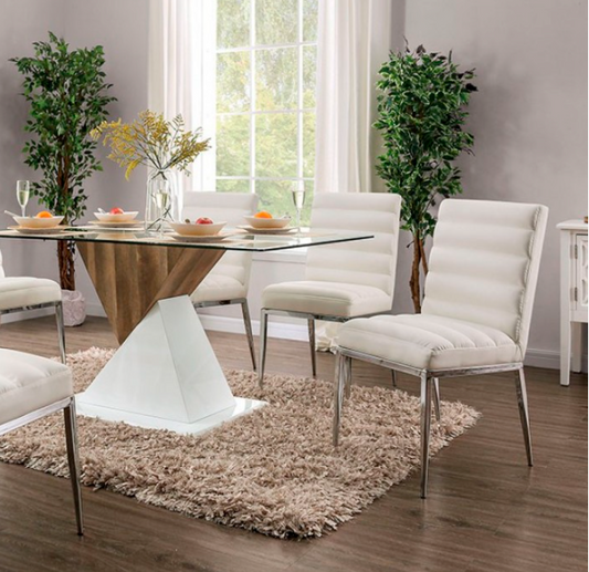 Bima  Contemporary White/Natural Tone Dining Table