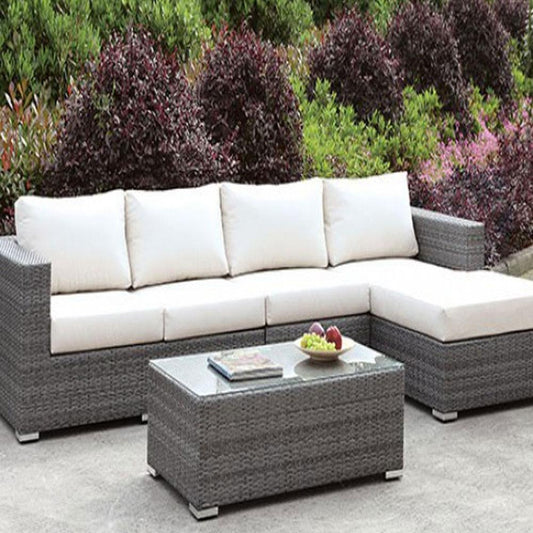 Somani Contemporary Light Gray Patio L-SECTIONAL W/ RIGHT CHAISE + COFFEE TABLE