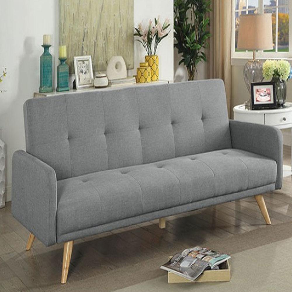Burgos Mid-Century Modern Gray Living Room Futon Sofa