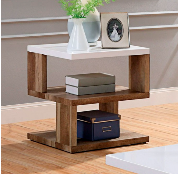 Majken Contemporary White Natural Tone Living Room End Table