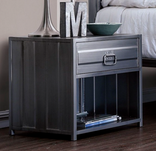 Mccredmond Industrial Hand Brushed Silver Night Stand