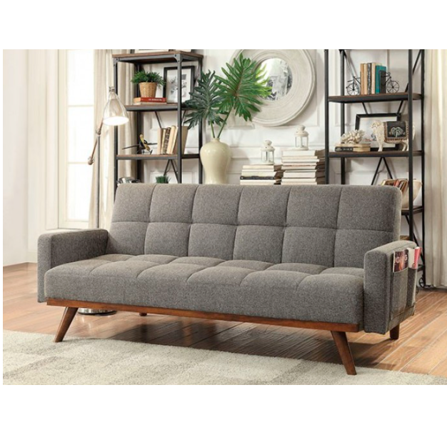 Nettie Mid-Century Modern Gray Living Room Futon Sofa