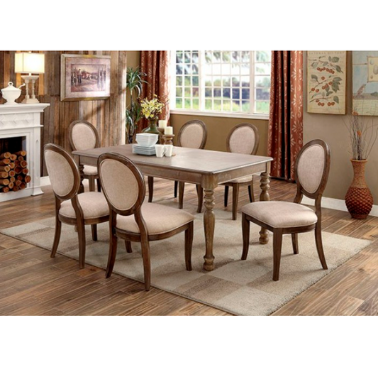 Siobhan Transitional Rustic Oak, Beige Dining Table