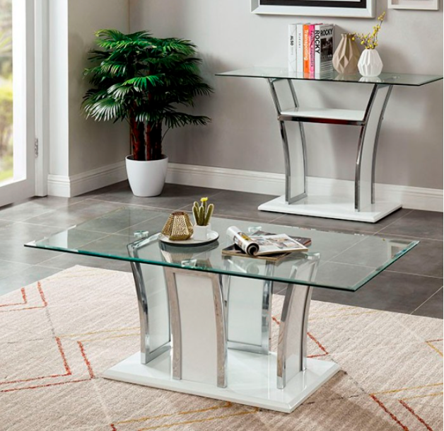 Staten Contemporary Glossy White, Chrome Living Room Coffee Table