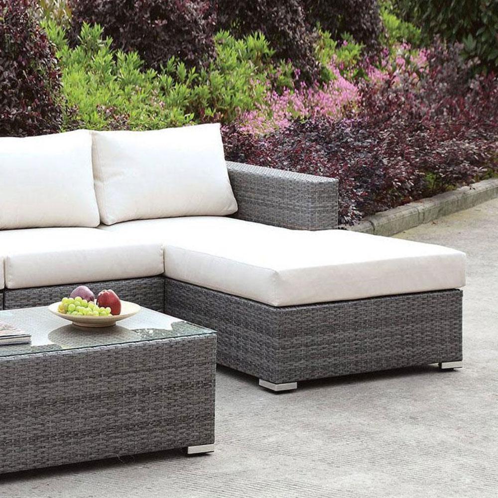 Somani Contemporary Light Gray Patio L-SECTIONAL W/ RIGHT CHAISE + COFFEE TABLE