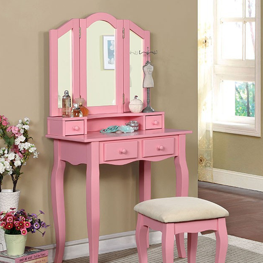Janelle - Transitional - Pink - Vanity W/stool